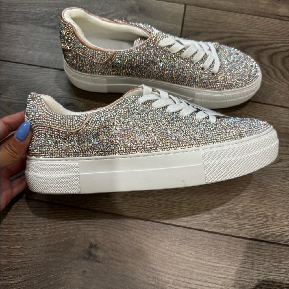Silver Crystal-Embellished Platform Sneakers